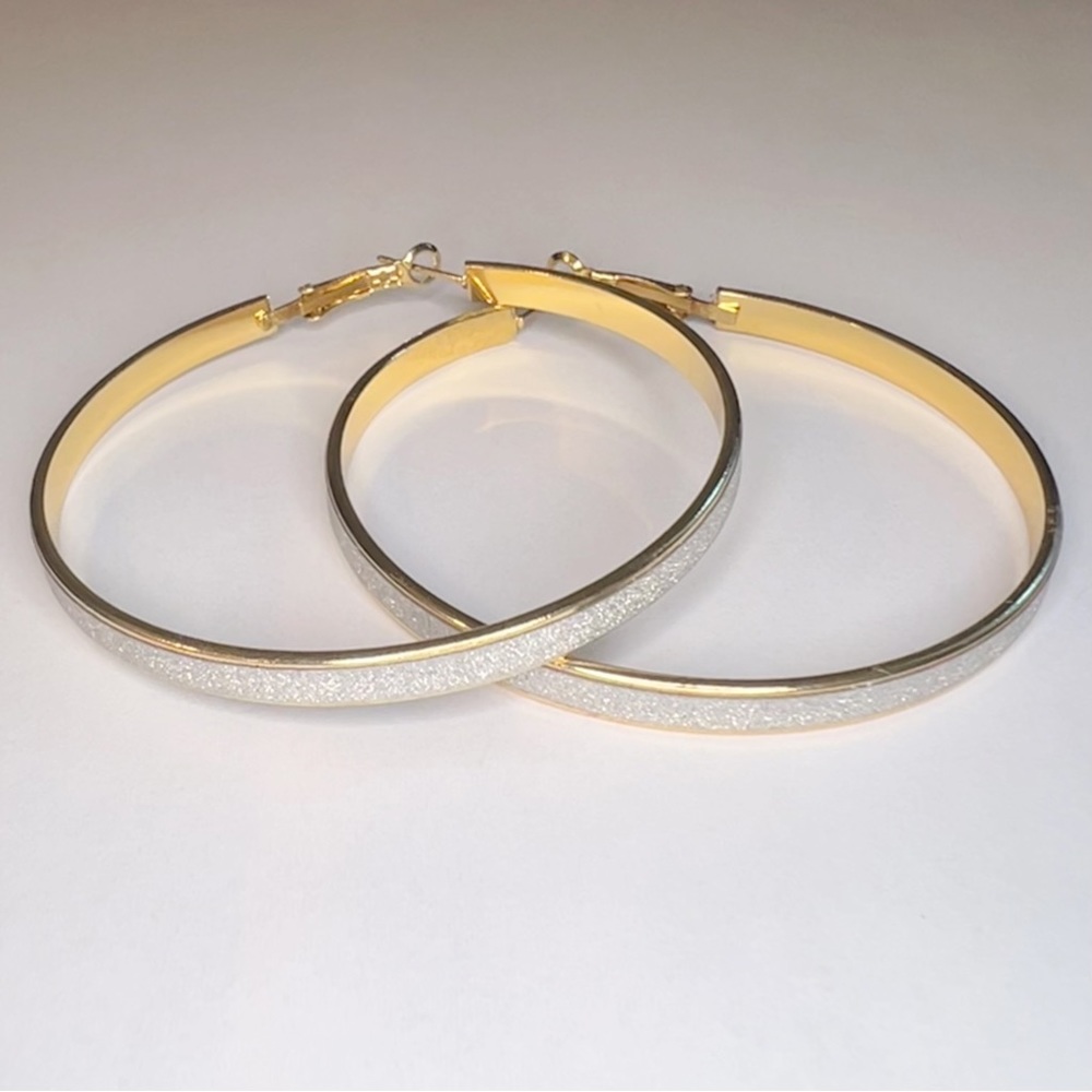 Silver/Gold Large Sparkle Festive Hoop Earrings, One Pair